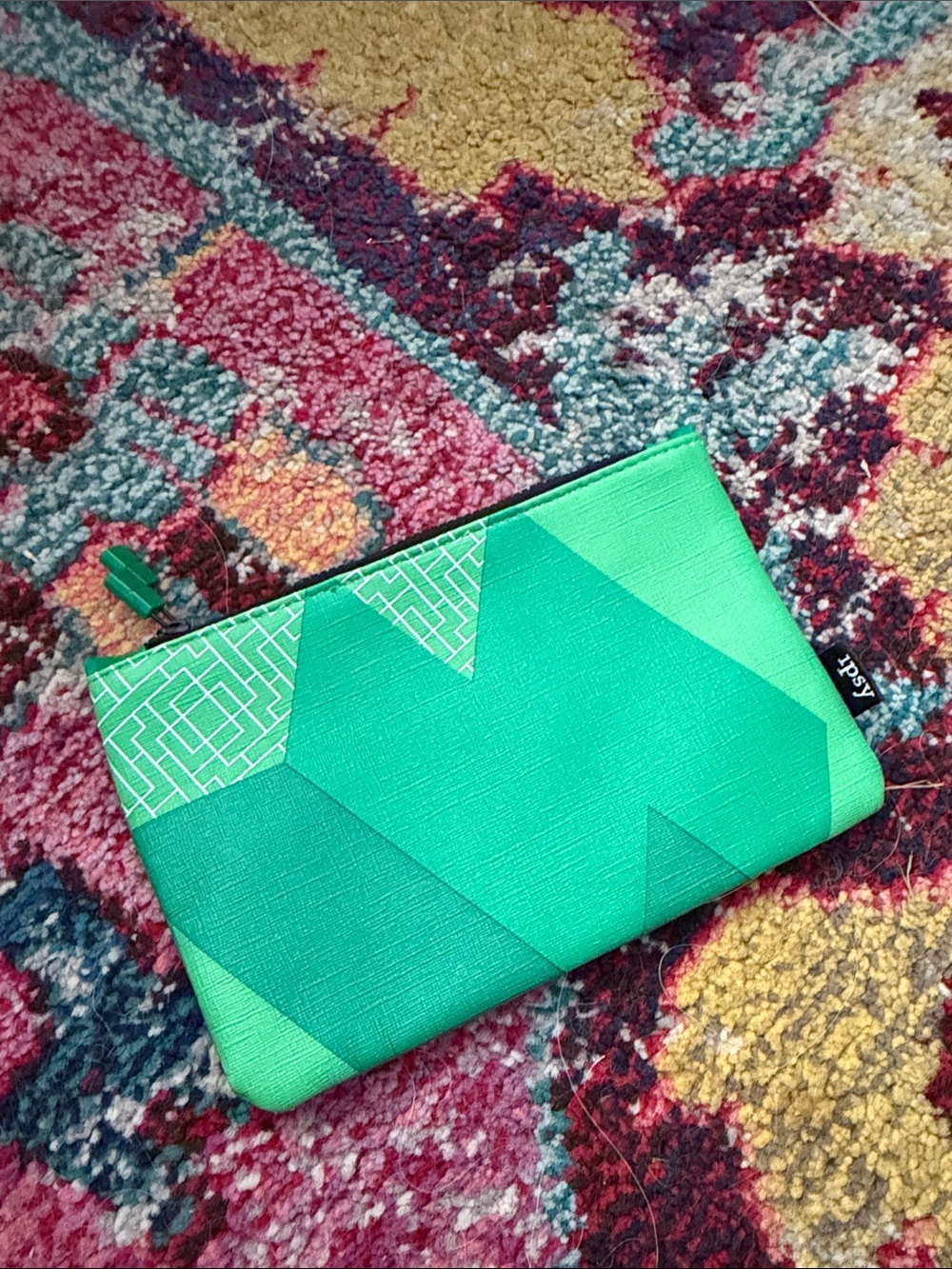 ipsy Teal & Mint Geometric Tetris Zip Pouch